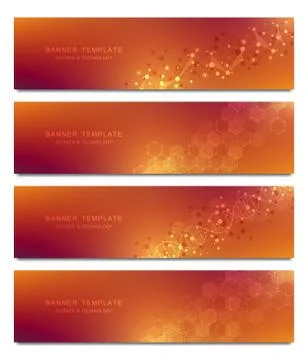 Vector banners and headers for site with molecules background and neural network Stock Illustration