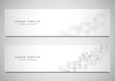 Vector banners and headers for site with molecules background and neural network Stock Illustration