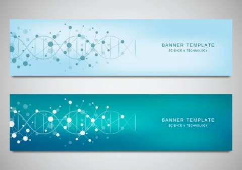 Vector banners and headers for site with DNA strand and molecular structure 스톡 일러스트
