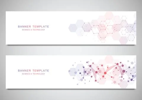 Vector banners and headers for site with molecules background and neural network Stock Illustration