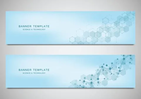 Vector banners and headers for site with molecules background and neural network Stock Illustration