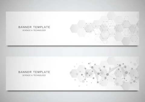 Vector banners and headers for site with molecules background and neural network Stock Illustration