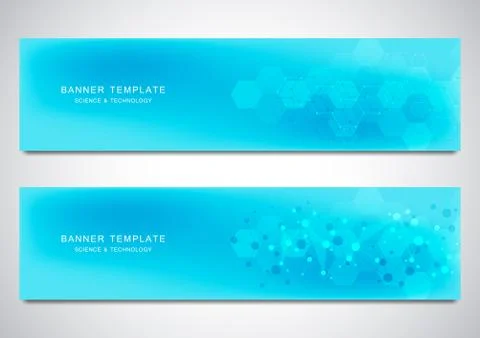 Vector banners and headers for site with molecules background and neural network Stock Illustration
