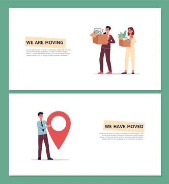 Vector banners with announcement business relocation, change office location Stock Illustration