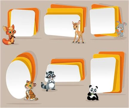 Vector banners, backgrounds with cute cartoon animals. Stock Illustration