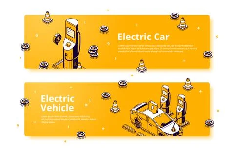 Vector banners of electric vehicles Illustrazione stock