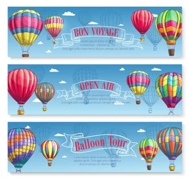Vector banners for hot air balloon tourism voyage Illustrazione stock