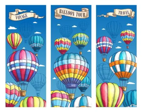 Vector banners for hot air balloon voyage tour Illustrazione stock