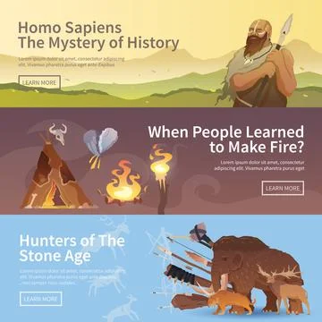Vector banners. Primitive man. Stone age. イラスト素材