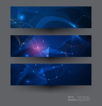Vector banners set, network communication on dark blue background. Stock Illustration