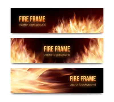 Vector banners set with realistic fire flames Stock Illustration