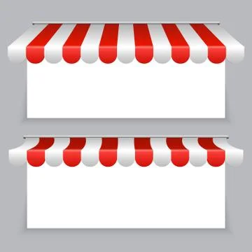 Vector banners with striped awning tents set Ilustração Stock