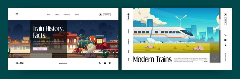 Vector banners with vintage and modern train Stock Illustration
