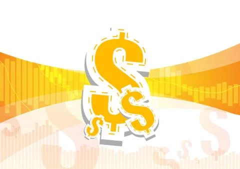 Vector : Bar graph and dollar signs on orange and white background Stock Illustration