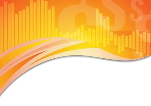 Vector : Bar graph and dollar signs on orange and white background Illustrazione stock