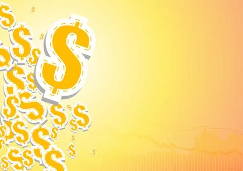 Vector : Bar graphs and dollar signs on orange and white background Stock Illustration
