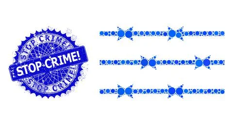 Vector Barbed Wire Fence Collage of Dots with Textured Stop Crime Exclamation Stock Illustration