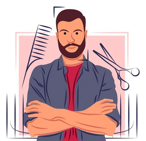Vector barber in shadow of sharp lines style Stock Illustration
