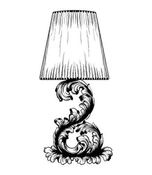 Vector baroque table lamp line art. Classic royal decor ornaments Stock Illustration