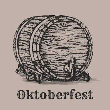 Vector barrel of beer drawn. Beer festival, Oktoberfest vintage background. Hand Illustrazione stock