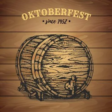 Vector barrel of beer drawn. Beer festival, Oktoberfest vintage Stock Illustration