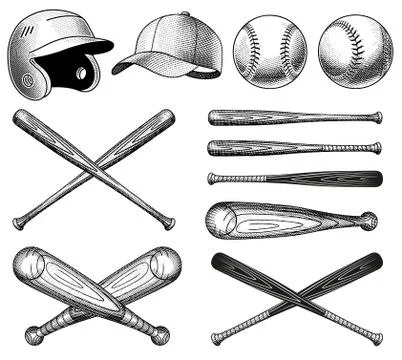 Vector Baseball Equipment illustrations Illustrazione stock
