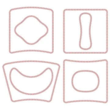 Vector Baseball Stitches and Frames Set Isolated on White Background 스톡 일러스트