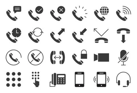 Vector basic phone and call icon set, solid style イラスト素材