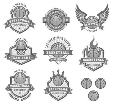 Vector Basketball Grayscale Logos 2 Stock Illustration