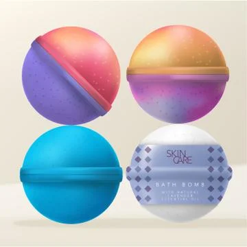 Vector Bath Bombs or Bath Fizzers with Shrink Wrap Packaging. Stock Illustration