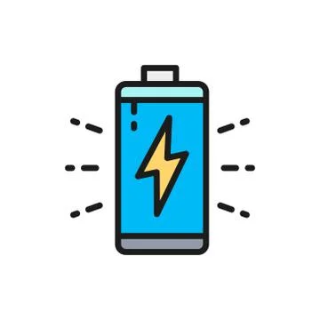 Vector battery, accumulator charging flat color line icon. Stock Illustration