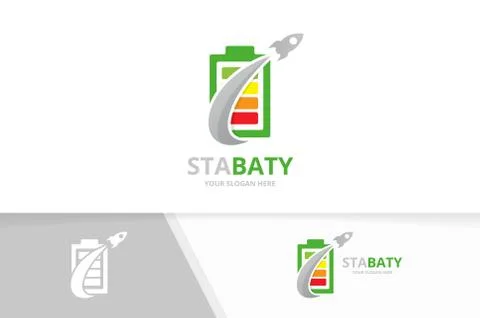 Vector battery and rocket logo combination. Energy and airplane symbol or icon Stock Illustration