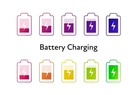 Vector battery charging icons set. Stock Illustration