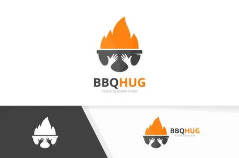 Vector bbq and hands logo combination. Grill and embrace symbol or icon. Unique 스톡 일러스트