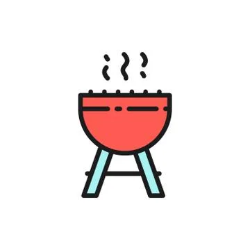 Vector BBQ, barbeque, outdoor grill flat color line icon. Stock Illustration