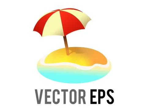 Vector beach island icon, with sun umbrella its shadow, sand and ocean water Stock Illustration