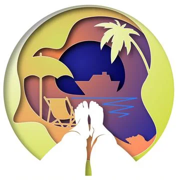 Vector beach in paper art style Stock Illustration