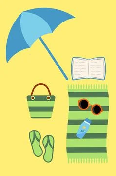 Vector beach s, umbrellas, grean towels. Stock Illustration