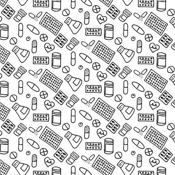 Vector beaded pattern with pills in doodle style. Stock Illustration