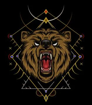 VECTOR BEAR HEAD ILLUSTRATION, angry bear mascot Stock Illustration