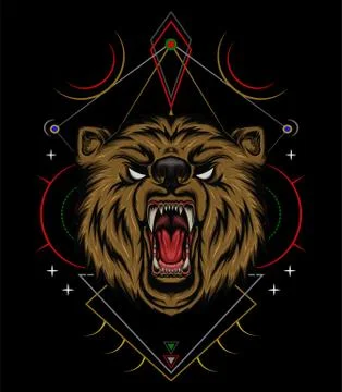 VECTOR BEAR HEAD ILLUSTRATION, angry bear mascot Stock Illustration
