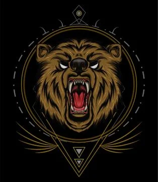 VECTOR BEAR HEAD ILLUSTRATION, angry bear mascot Stock Illustration