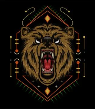 VECTOR BEAR HEAD ILLUSTRATION, angry bear mascot Stockillustratie