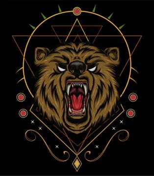 VECTOR BEAR HEAD ILLUSTRATION, angry bear mascot Stock Illustration