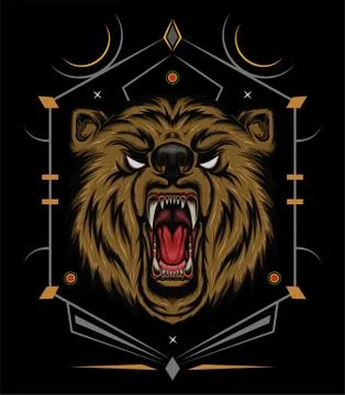 VECTOR BEAR HEAD ILLUSTRATION, angry bear mascot Stock Illustration
