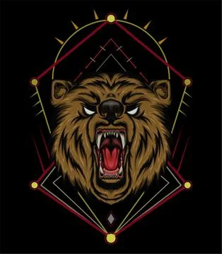 VECTOR BEAR HEAD ILLUSTRATION, angry bear mascot Stock Illustration