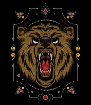VECTOR BEAR HEAD ILLUSTRATION, angry bear mascot Stock Illustration