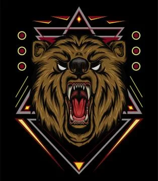 VECTOR BEAR HEAD ILLUSTRATION, angry bear mascot Stock-Illustration