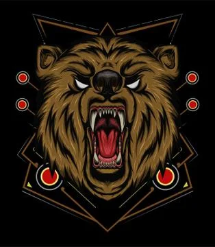 VECTOR BEAR HEAD ILLUSTRATION, angry bear mascot Stock Illustration