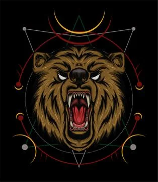VECTOR BEAR HEAD ILLUSTRATION, angry bear mascot Stock Illustration